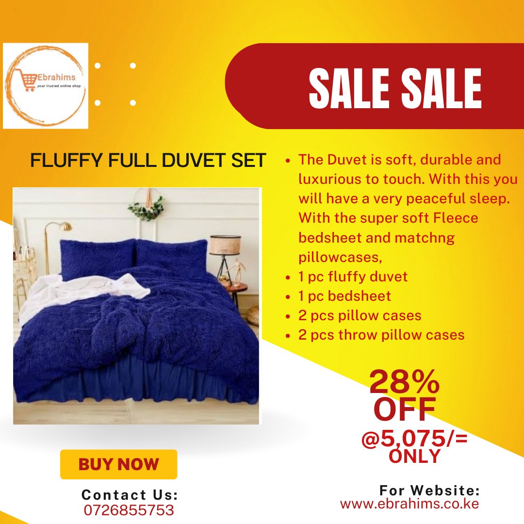 Ebrahims_Ke's tweet image. Cozy up in comfort! 🛌 Fluffy full duvet set. Plush &amp;amp; warm. Perfect for chilly nights. 
Get yours! 👉shorturl.at/PFac5
#DuvetSet #BedroomDecor #KenyaHomes #FluffyBedding #ComfortLiving #ebrahims