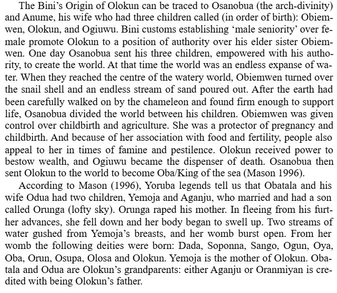 I've been reading about Olokun and the difference in the origin story of Olokun between Yoruba and Edo Mythos is so random lmao
