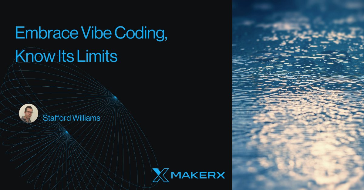 MakerX (@makerxau) on Twitter photo Vibe coding is changing the game—dramatically lowering the barrier to software creation. But while it enables rapid prototyping and experimentation, it's not well suited for large-scale, collaborative projects.
In our latest blog, MakerX Principal Consultant <a href="/staff0rd/">Stafford Williams</a> explores Vibe coding is changing the game—dramatically lowering the barrier to software creation. But while it enables rapid prototyping and experimentation, it's not well suited for large-scale, collaborative projects.
In our latest blog, MakerX Principal Consultant <a href="/staff0rd/">Stafford Williams</a> explores