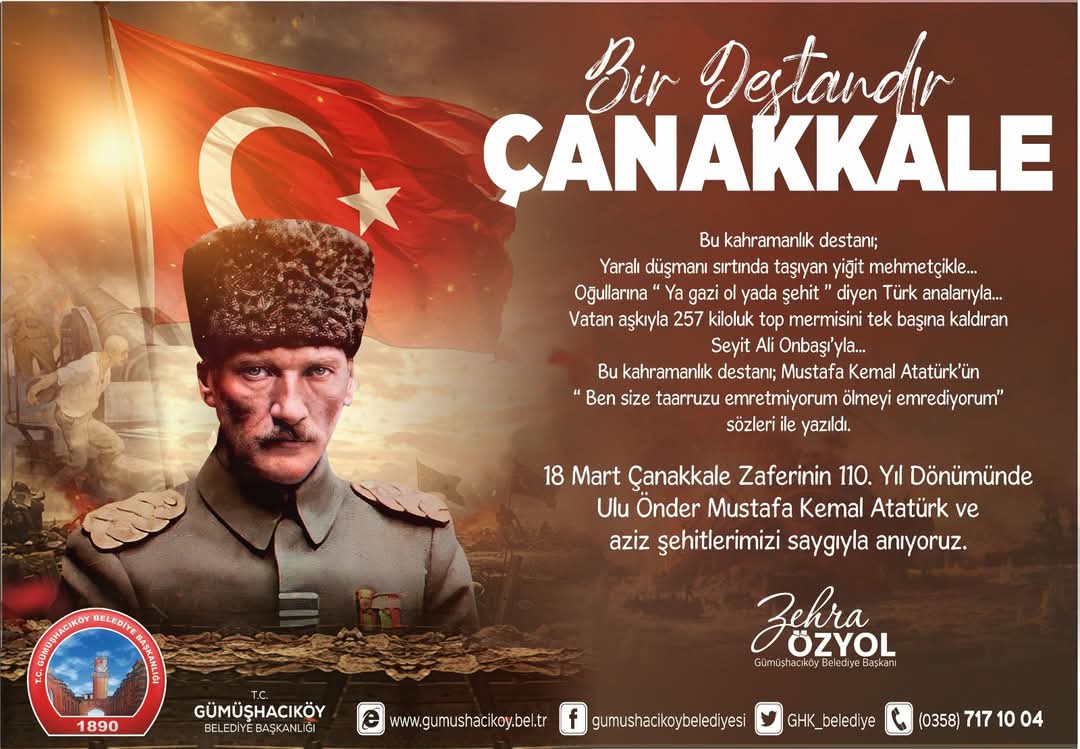 Bir destandır #Çanakkale! 🇹🇷

Çanakkale Zaferi’nin 110. yıl dönümünde, başta Gazi Mustafa Kemal Atatürk olmak üzere, vatan uğruna mücadele eden tüm şehit ve gazilerimizi, saygı, rahmet ve minnetle anıyoruz.