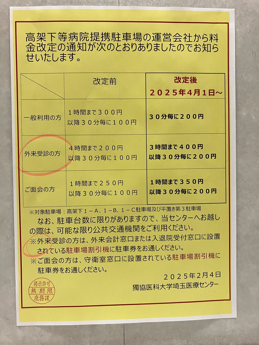 satteman's tweet photo. 今日は、会社休んで母親を病院に•••
ん⁈ 
4/1から駐車料金値上げなんだ〜
って、おーい！面会と外来で駐車料金、違うんかーい！
ずっと面会用の機械に入れてたわ💦
#獨協　#駐車料金　#病院　#値上げ https://t.co/ZeZ8GaPLUa