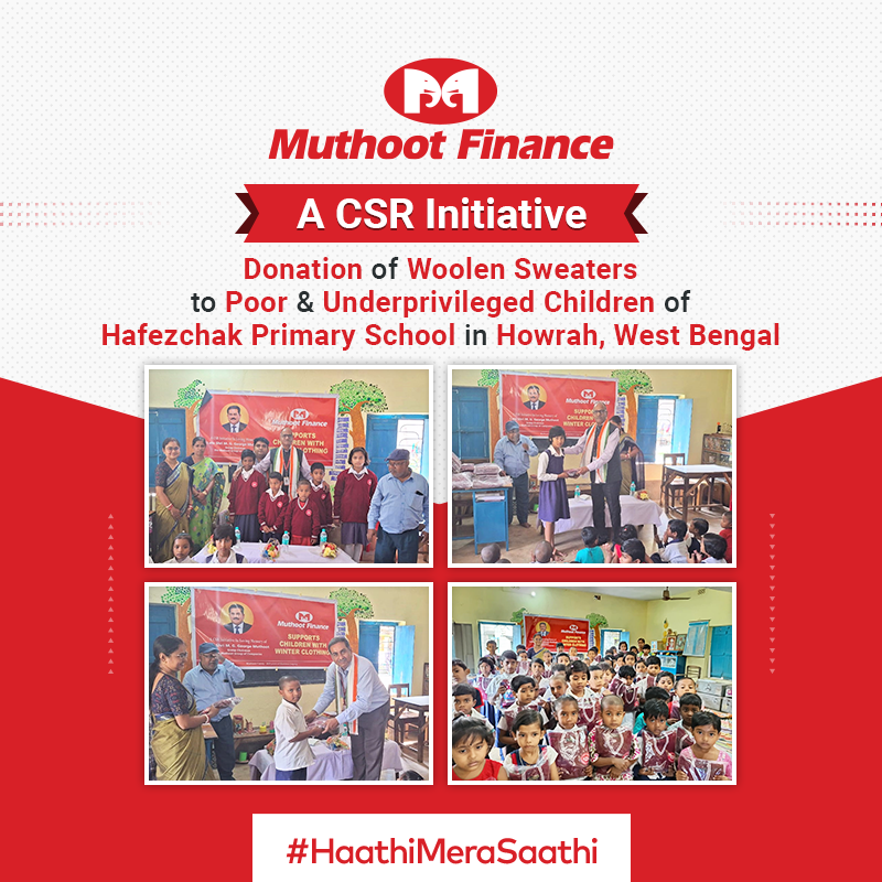 TheMuthootGroup's tweet photo. Muthoot Finance distributed woolen sweaters to over 50 underprivileged children at Hafezchak Primary School, Howrah. Led by Mr. Fredric C William, this initiative brings warmth and comfort to those in need this winter.💙🧣
#MuthootFinance #MuthootCSR #CSR https://t.co/2oGKmQIuKF