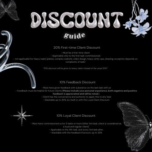 ₊˚⊹౨ৎ 🪻ᴄʟᴏᴠᴇʀ'ꜱ ᴀᴄᴀᴅ ꜱᴇʀᴠɪᴄᴇꜱ!

𐙚.˚  ` OPEN for rush &amp; non-rush!

📖 Write-ups
🖼️ Graphic Designs
🎨 Digital &amp; Traditional Art
💻  Codes &amp; Video Edits
📐  Architectural Plans

𐙚 .˚ please fill out inquiry form to avail!

📍pampanga based