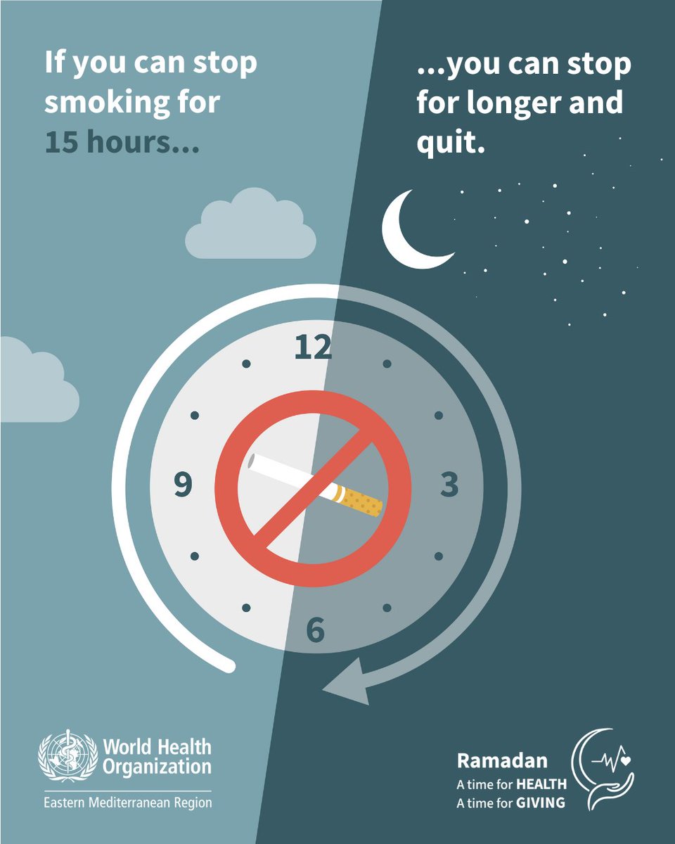 WHOPakistan's tweet photo. Did you know?
Each year in Pakistan, 160,000 persons die from tobacco-related diseases. This #Ramadan, you can quit smoking for you and for your families.
#QuitSmoking
#HealthyRamadan https://t.co/V1axX6dJpC