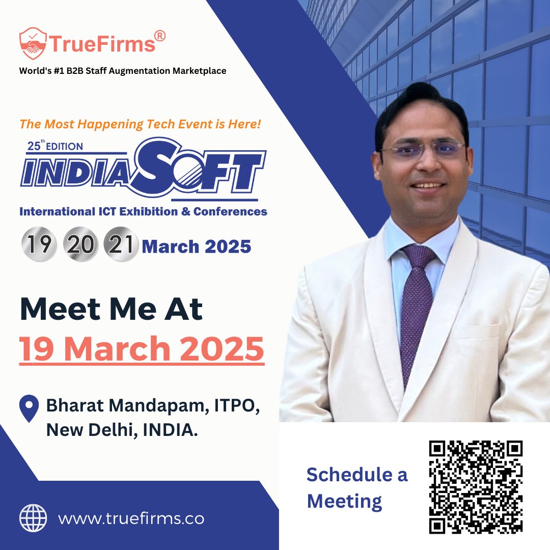 TrueFirms is at IndiaSoft 2025!🌍 
Connect with us and discover how we help businesses hire top talent globally. 
#IndiaSoft2025 #GlobalTalent #TrueFirms