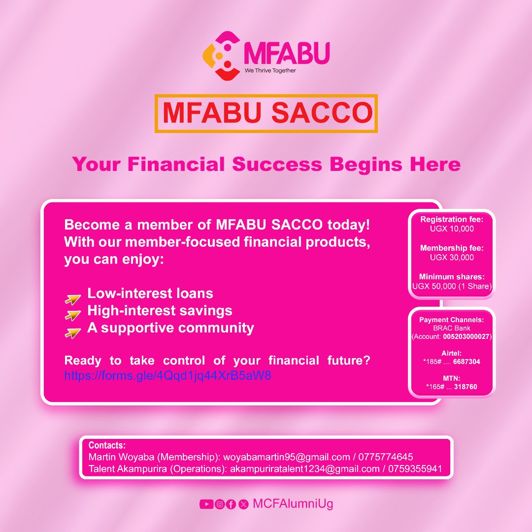 MCFAlumniUg's tweet photo. Your Path to Financial Freedom Starts Here.
Join us today and:
- Save and invest with ease
- Access affordable loans
- Enjoy competitive interest rates
- Benefit from exclusive member services
https://t.co/X4QmTJKncT
#MFABU
#MFABUSACCO
#WeThriveTogether
#MakingPossibleTogether https://t.co/VANefNGW0D