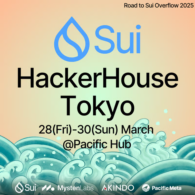 PacificMeta's tweet photo. 📢【Sui Hacker House Tokyo is happening!】
The official Hacker House hosted by the Sui Foundation(@SuiFoundation) is finally coming to Japan for the very first time!  

As a pre-mini hackathon leading up to Sui Overflow 2025 (total prize pool of \$500,000),  
this is a golden opportunity for engineers and Web3 builders to gather, develop prototypes, and pitch their ideas.

🏆A total of $3,000 in prizes will be awarded to the top 5 teams during the Day 3 demo pitch!

💡DeFi, AI, wallets, NFTs, gaming, cryptographic technologies—  
you can work on a wide variety of development themes using the Sui ecosystem.

📅 March 28 (Fri) – March 30 (Sun)
📍 Hamamatsucho Prex

- Day1: Team Building & Idea Pitch  
- Day2: Prototype Development & Mentoring  
- Day3: Demo Pitch & Awards

🏠Sui Hacker Lodge offers a 2-night, 3-day free stay (subject to approval) for participants traveling from afar!

🎤Guest & Mentors
- Harrison Kim (Sui Foundation, DevRel Advocate) @theharrisonkim
- Antonio Yang (Sui Foundation, DevRel Sr Engineer)  
- Ken Kashiwagi (Mysten Labs, Strategy, BD & Investments)  

We look forward to your participation!

▼Check the thread for registration and more details▼