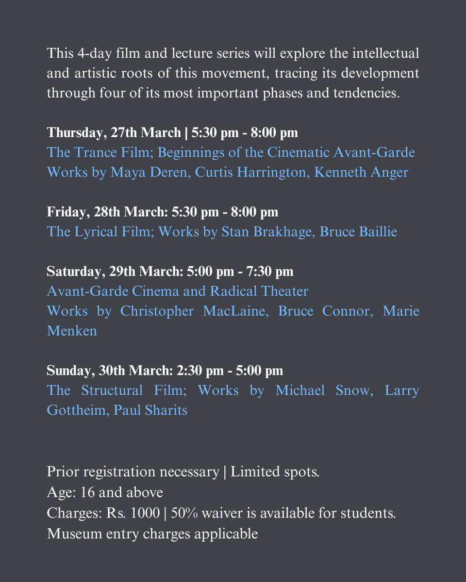 Join us for a 4-day film and lecture series, Altered Visions: The American Avant-Garde, 1943–1968, by Richard Peña, Director Emeritus, New York Film Festival; Professor Emeritus of Film and Media Studies, Columbia University.

27 March - 30 March 2025
📍Dr Bhau Daji Lad Museum