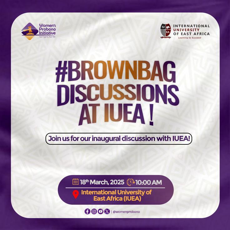 WomenProbono's tweet image. Happening today! 
Our #BrownBag sessions have arrived at IUEA!  Mentorship is at the heart of WPI, and we're excited to inspire the next generation of leaders advocating for gender justice, equity &amp;amp; equality.
Join us at 10 AM today as we launch our inaugural brownbag lecture,