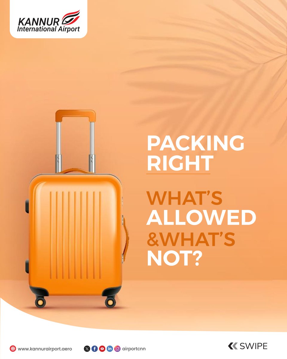 airportCNN's tweet photo. PackingRight is essential for a smooth journey! Some items are restricted, while others must follow specific guidelines. Ensure your bags comply with airline safety rules to avoid delays.
#kannurinternationalairport #TravelSmart #FlySafe #baggagerules #baggagechecking https://t.co/wvt0DNB9Gh