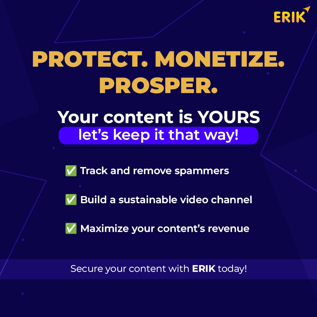 erikbusiness's tweet image. Your Content, Your Revenue! 💰✨
Protect your work, track spammers, and grow your channel with ERIK. Stay secure, stay profitable!
#ContentProtection #SmartMonetization #ERIKBusiness #MusicPromotion #MusicCreators #StreamingSuccess #IndependentMusic #MusicBusiness