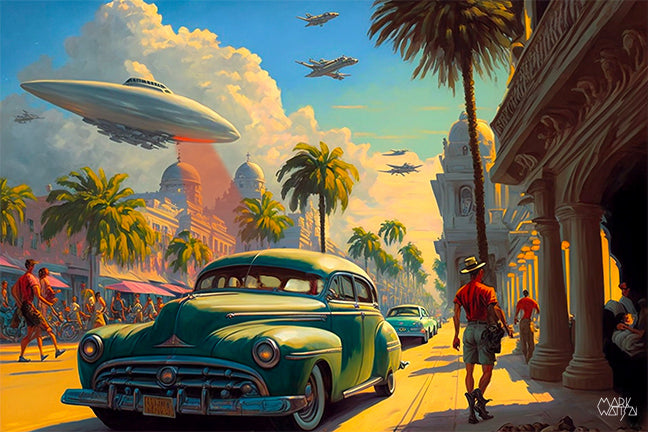 MarkWattsStudio's tweet image. Blast off on a cosmic adventure with Mark Watts AI/Aliens in Cuba! 🛸👽 Dive into the mesmerizing blend of art &amp;amp; tech! 🌌🎨✨ Don&apos;t miss this out-of-this-world masterpiece! 🚀🌴🎨 #ArtTechFusion #MarkWattsStudios markwattsart.com/products/copy-…