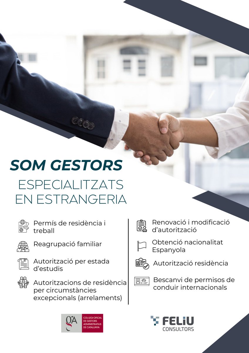 📢 Necessites ajuda amb tràmits d’estrangeria? Nosaltres t’assessorem. Som gestors especialitzats en estrangeria, i t’ajudem a aconseguir els teus permisos.

Contacta amb nosaltres al 938753520 o bé envia’ns un correu a comunicacio@feliuconsultors.com 📧