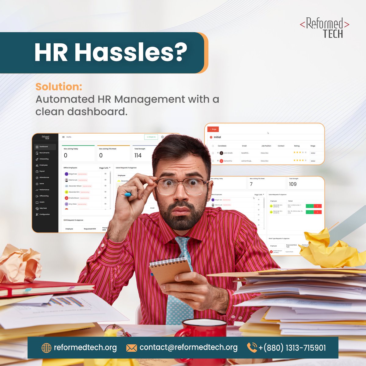 ReformedTech's tweet photo. 🚀 Say goodbye to HR headaches with the best HR Management Software in Bangladesh! 🇧🇩
🔹 Automated HR processes
🔹 Clean &amp; efficient dashboard
🔹 Less paperwork, more productivity

Transform your HR management today! 📊

https://t.co/YIWei8ecSm
#HRManagementSoftware #AutomatedHR https://t.co/OLuDUsUrQN
