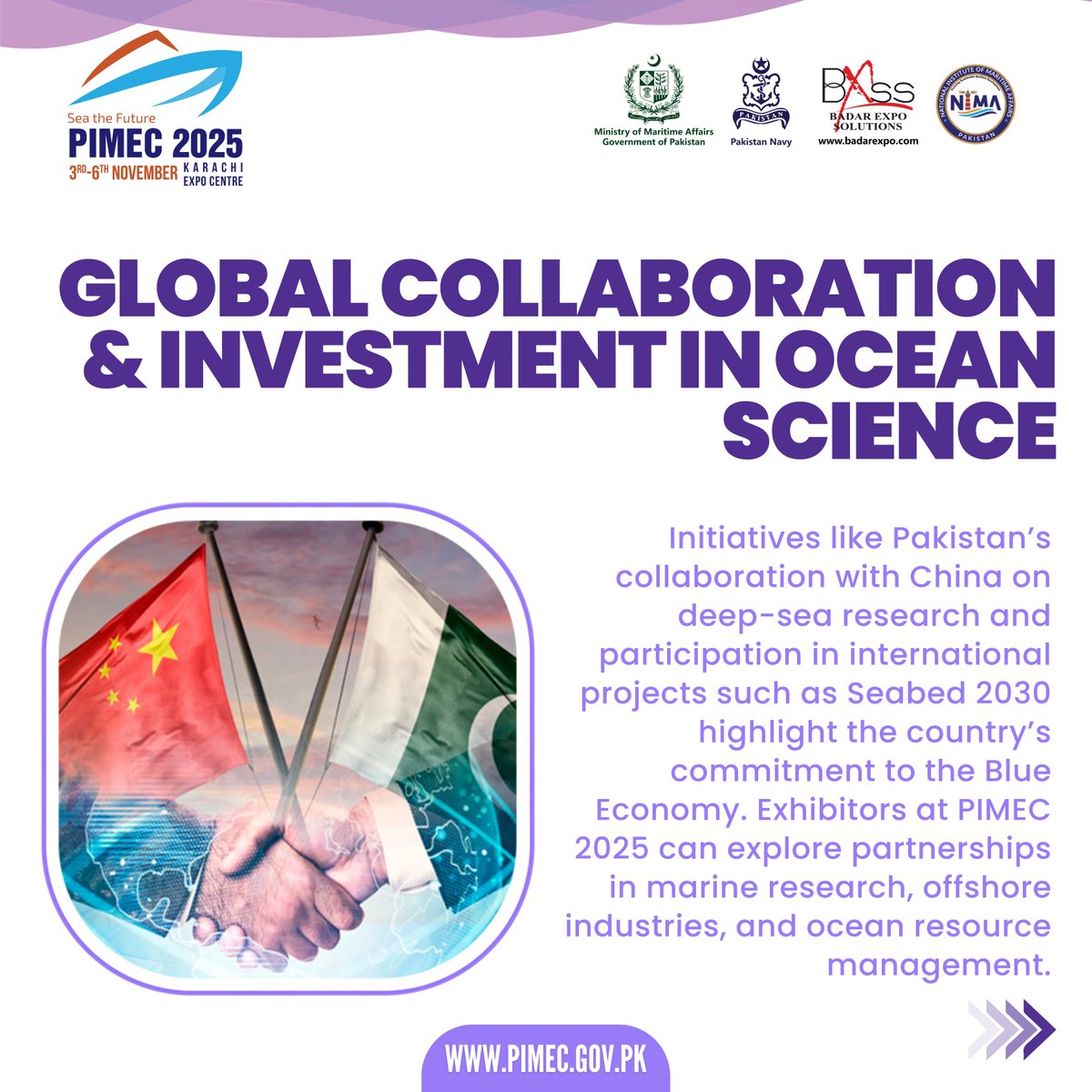 pimecexpo's tweet image. Dive into marine innovation at #PIMEC2025! From AI-driven deep-sea exploration to sustainable ocean industries, connect with global leaders &amp;amp; shape the Blue Economy.🚢

📅 Nov 3–6, 2025 | 📍 Expo Centre Karachi
🔹 In collaboration with @PakistanNavy &amp;amp; @BadarExpoSol.

#DeepSeaTech