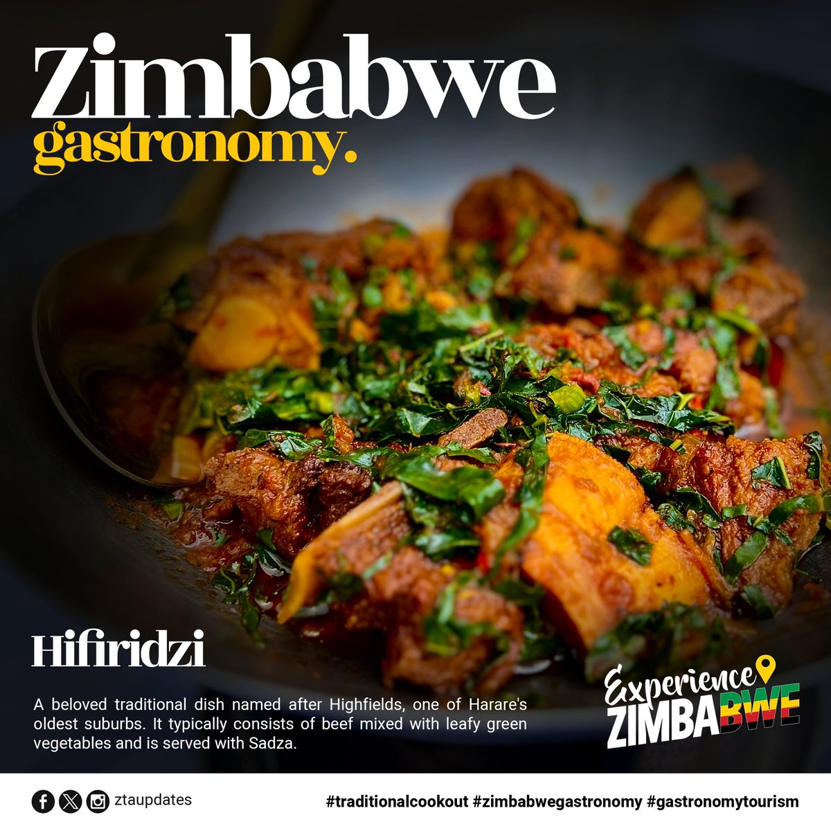 Hifiridzi is a traditional Zimbabwean dish that many people from  Zimbabwe grew up eating &amp; continue to enjoy. The dish is named after Highfields, one of Harare's oldest suburbs. It typically consists of beef mixed with green vegetables.
#TraditionalCookoutCompetition
#ZimBho👍