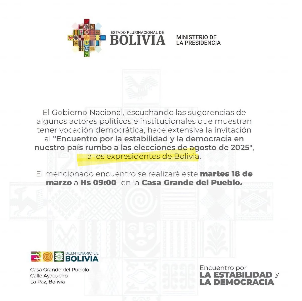 tutoquiroga's tweet photo. Crónica del fiasco e improvisación de cumbre Arcista/Evista:
✓ 17-Feb se firma acuerdo en TSE.
✓ Ejecutivo y Congreso oficialista incumplen acuerdo durante un mes.
✓ Mañana de 17-Mar Andrónico pide cumbre para ver tema dólares.
✓ En seguida, MinPres de Arce le acepta e invitan a legisladores, judicial y partidos. El trato es dólares, acabar el mandato y coqueteo con Presidente del Senado.
✓ Evo rechaza la cumbre, porque no fue invitado.
✓ Arce invita a exPresidentes (incluyendo Evo) a la medianoche.
✓ No funciona, Evo no quiere, o tiene miedo de salir del Chapare.
✓ Andrónico termina rechazando la cumbre que él pidió ~14 horas antes.

CONCLUSIÓN: los que saquearon nuestro gas y dólares, quebraron el país y nos dejaron al borde del colapso...pelean por sigla, candidaturas, prebendas y pegas. NO les importan las colas por combustible, los precios elevados de la canasta familiar o la devaluación del dólar. NO les importa las familias que sufren. Solo seguir saqueando.
¡Ah! Y Evo demuestra que Andrónico sigue siendo su títere y el Senado es suyo.

Fuerza #Bolivia, ya aguantamos 230 meses, faltan solo 5 duros meses y se va toda esta pandilla.
Como canta Carlos Rivera: 
"Ya nos han quitado todo
pero no podrán quitar 
la esperanza de que un día 
todo tiene que cambiar."
17 de agosto: todo va a cambiar, #CambioRadical.