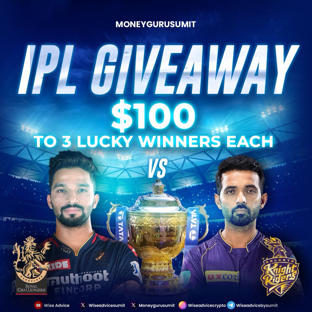 🏏 IPL Kickoff Giveaway! Win Big 🤑🎉

🇮🇳India’s biggest cricket festival is here, and I’m celebrating the first opening match of IPL with a 🔥 $300 giveaway! 🔥

3 lucky winners will get $100 each! 💰

How to enter:
✅ Follow <a href="/moneygurusumit/">Sumit Kapoor</a> and <a href="/wiseadvicesumit/">Wise Advice</a> 
✅ Like &amp;