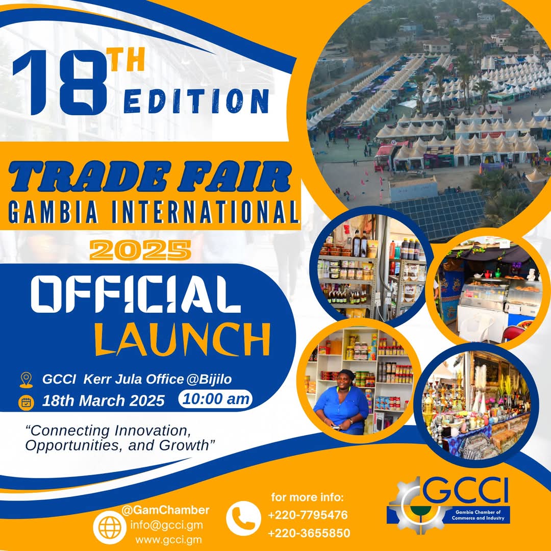 GCCI (@gamchamber) on Twitter photo πππ ππΌππ ππ ππππ!!!π₯³
The #GCCI invites you to the official launch of the ππππ‘ πππ’ππ’π¨π§, π§π₯πππ ππππ₯ πππ πππ ππ‘π§ππ₯π‘ππ§ππ’π‘ππ #TFGI25
Tuesday 18th March, 2025
ππ:ππ a.m
GCCI Kerr Jula πππ ππΌππ ππ ππππ!!!π₯³
The #GCCI invites you to the official launch of the ππππ‘ πππ’ππ’π¨π§, π§π₯πππ ππππ₯ πππ πππ ππ‘π§ππ₯π‘ππ§ππ’π‘ππ #TFGI25
Tuesday 18th March, 2025
ππ:ππ a.m
GCCI Kerr Jula