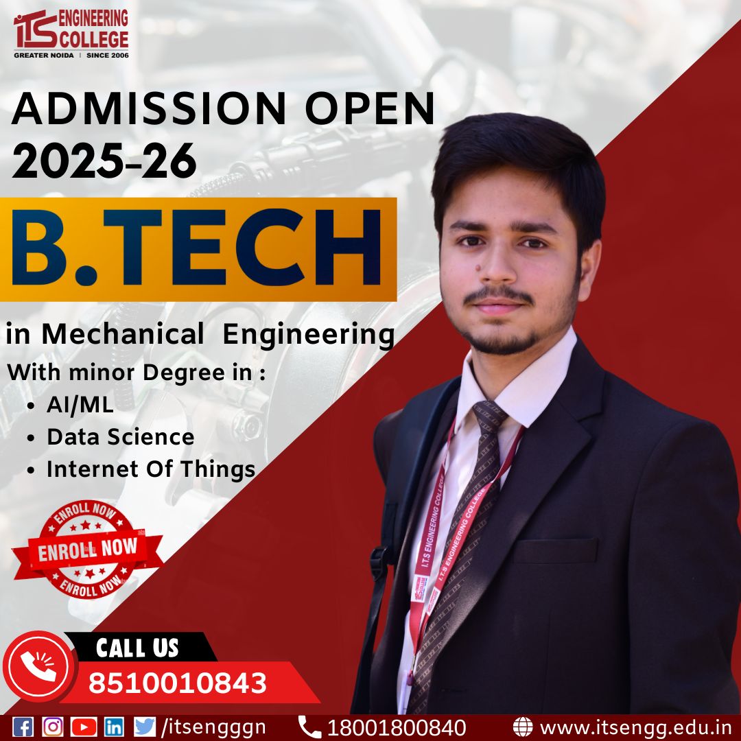 ITSEngggn's tweet image. B.Tech Admissions 2025-26 Open! Specialize in Mechanical Engineering with AI/ML, Data Science, IoT. Build a future-ready career with hands-on learning &amp;amp; placement support!  

📞 8510010843 | 🌐 zurl.co/dvR1C  

#BTechAdmissions