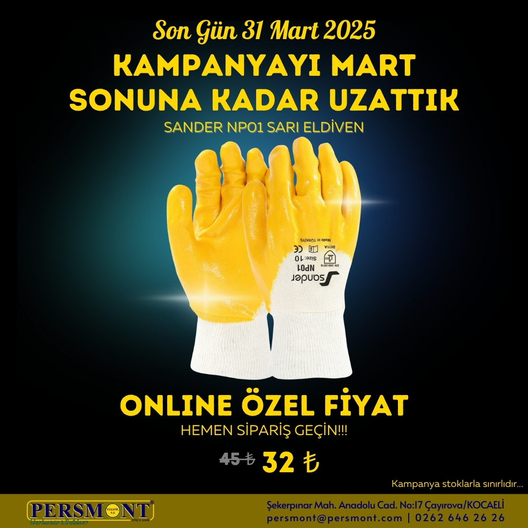 🎯SON GÜN 31 MART 2025!!!

📌TÜM SOFTSHELL ÜRÜNLER
📌SANDER NP01 SARI ELDİVEN

🎉Geçen haftaki kampanyamız Sander Eldiven indirimini Mart sonuna kadar uzattık.

🎉Ayrıca Mart sonuna kadar tüm softshell ürünlerde %50'ye varan indirim.

💥Kampanya stoklarla sınırlıdır, ACELE EDİN!