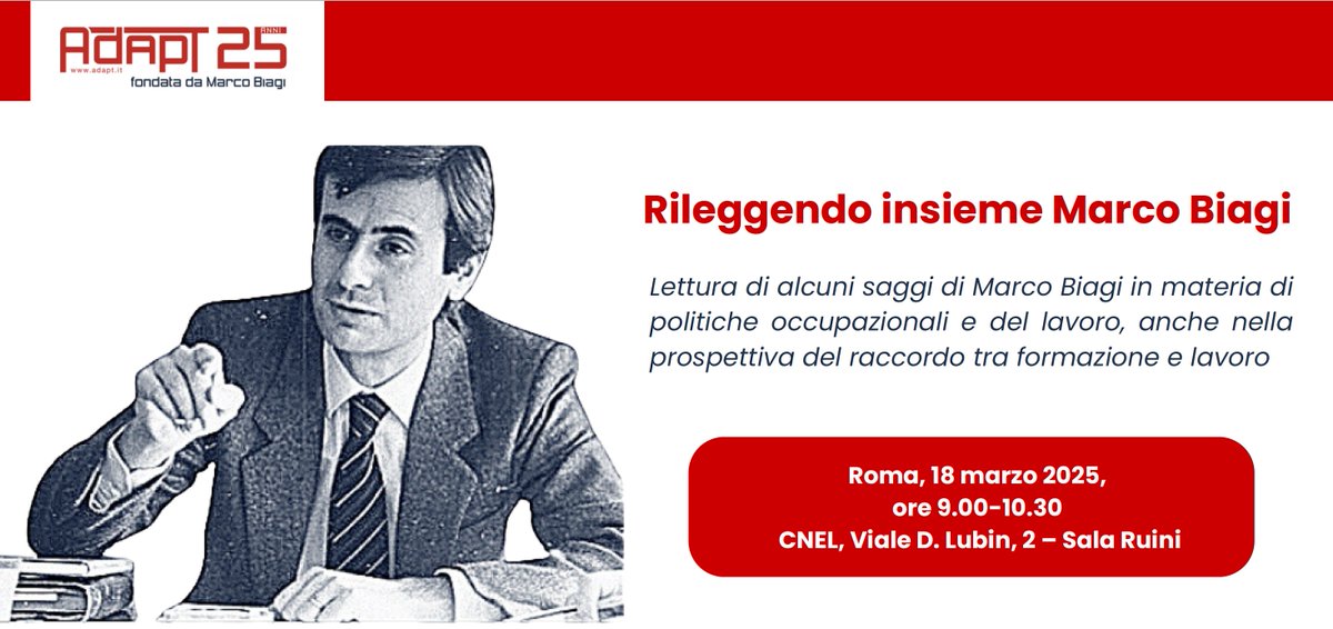 Rileggendo insieme Marco Biagi. Tra poco (ore 9.00 - 10.30) in diretta streaming con la Scuola di alta formazione di @ADAPTland. Questo il link per seguirci: youtube.com/watch?v=xxP-fD…