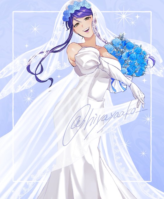 skeb納品完了しましたー! 
エウレカセブンAOに登場する謎の美女だそうです! 
通常衣装とウェディングドレス姿二枚描かせてもらいました!レース描くの楽しかったです✨ 
#Skeb 