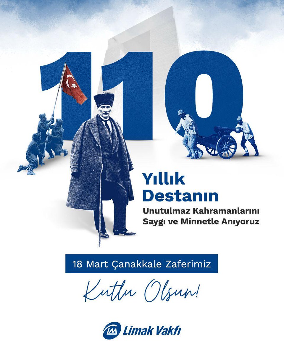 Ulu Önder Gazi Mustafa Kemal Atatürk’ün liderliğinde, büyük fedakarlıklarla destansı bir zafere imza atan şehitlerimizi Çanakkale Zaferi’nin 110. yıldönümünde saygı ve minnetle anıyoruz.

#Limak #ÇanakkaleZaferi #18Mart