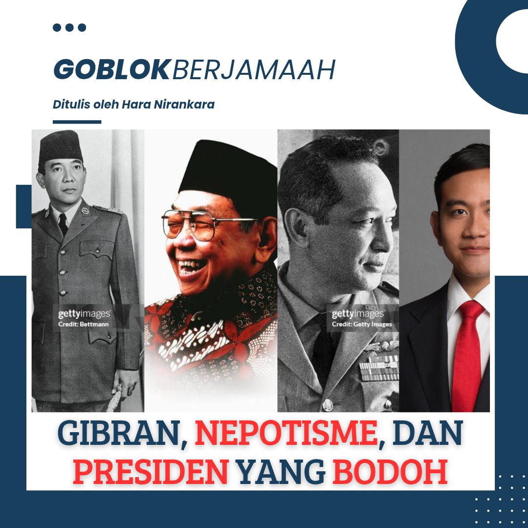 Gibran, Nepotisme, dan Presiden yang Bodoh

Bayangkan, Indonesia pada 14 November 2029 di mana Gibran Rakabuming Raka berusia 42 tahun, yang baru saja dilantik sebagai Presiden ke-9 Republik Indonesia setelah memenangkan Pilpres 2029. Kemenangannya tidaklah mengejutkan bagi kita