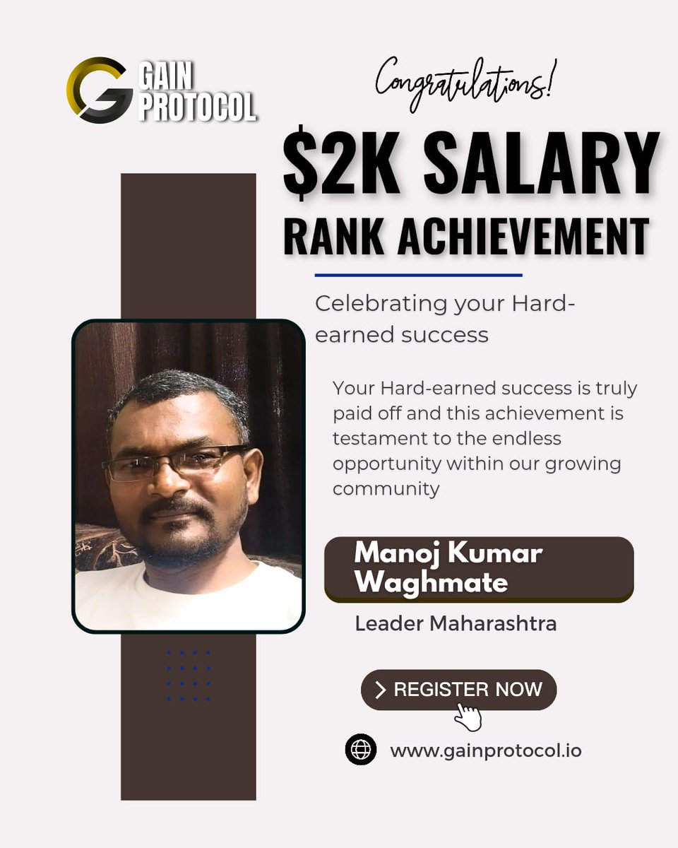abhinabh_m26321's tweet image. 🚀 Big Congratulations to Manoj Kumar Maghmate! 🎉

Join the revolution and unlock unlimited earning opportunities with Gain Protocol. 🌟

🔗 Visit: gainprotocol.io

#GainProtocol #EarningsUnlocked #CryptoSuccess #Congratulations