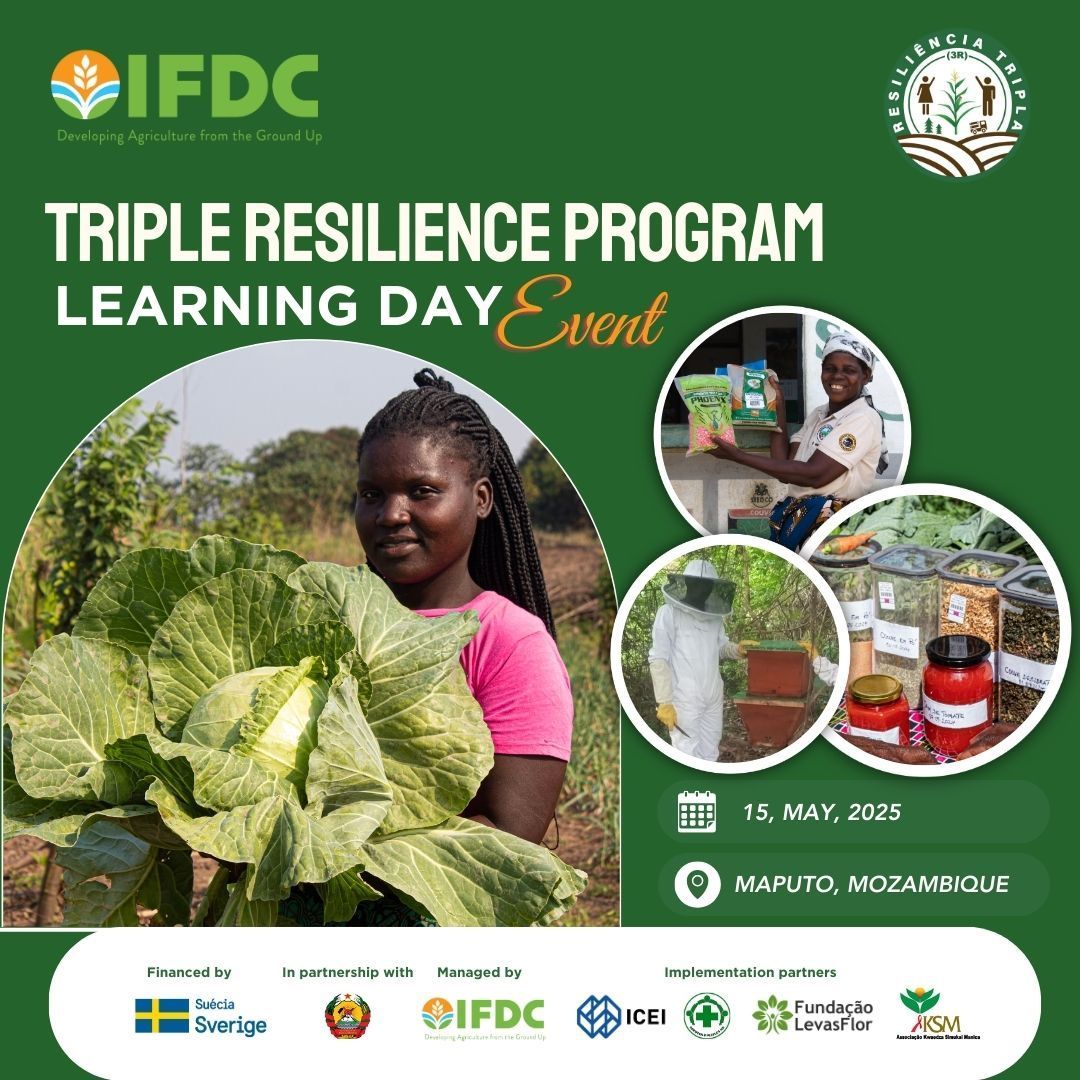 The Triple Resilience (3R) Program Learning Event is coming up on May 15, 2025! 🌾

Stakeholders will share insights, strategies &amp; success stories on building resilience in agriculture &amp; rural development.

Don’t miss out. More details soon!

#Mozambique @SwedeninMZ <a href="/IFDCGlobal/">IFDC</a>