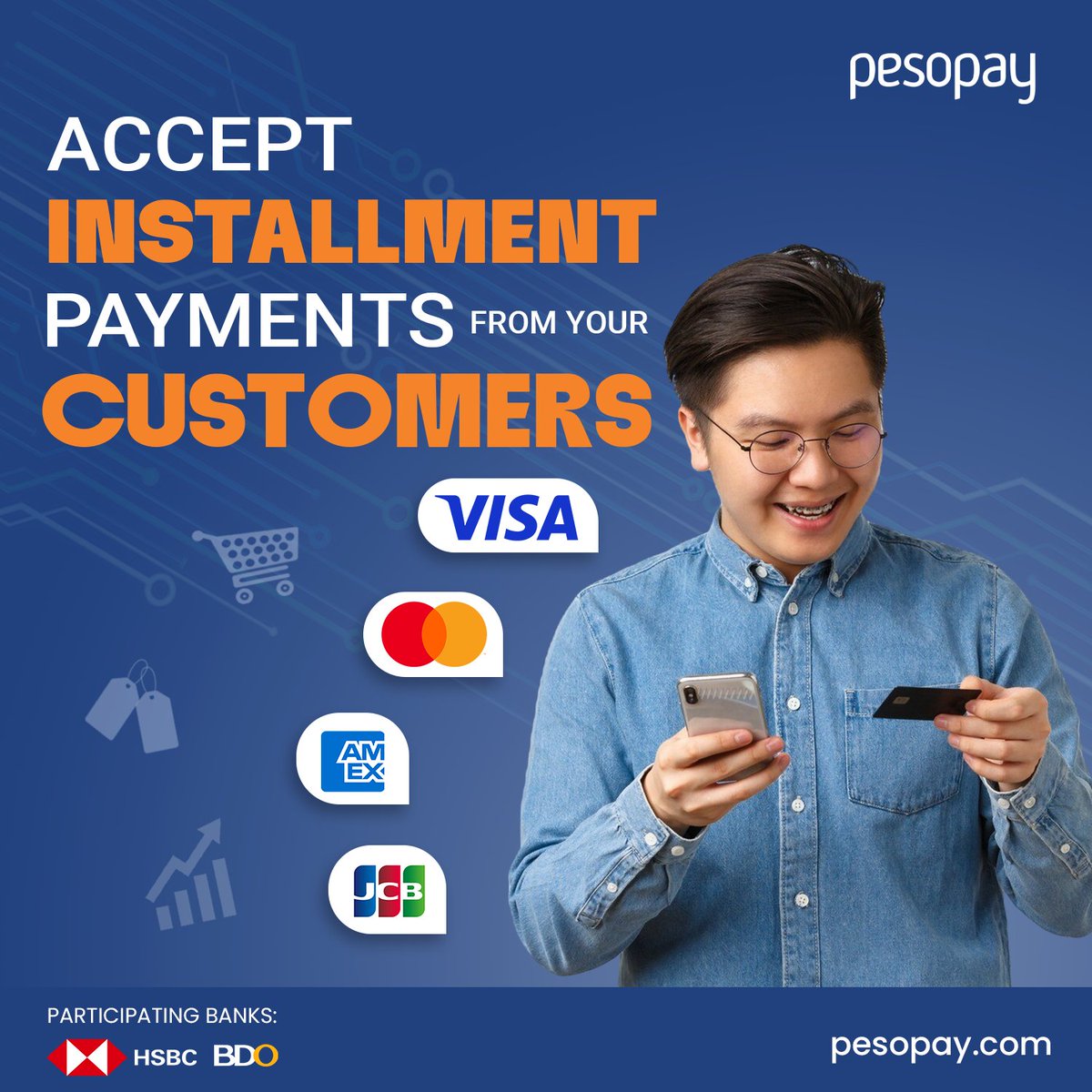 PesoPay's tweet photo. Don’t limit the payment options you could offer to your customers. Provide options of card installment, and Buy Now, Pay Later on your e-commerce business. Sign up now at https://t.co/ZOKTszp9JZ https://t.co/YU8tb8gIrw
