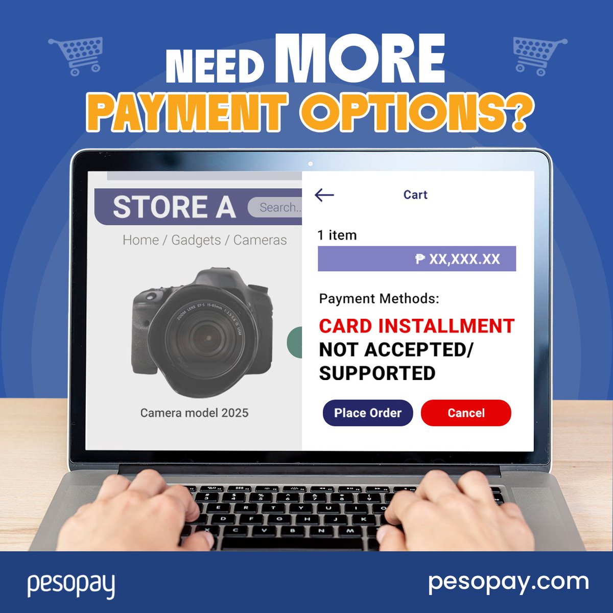 PesoPay's tweet photo. Don’t limit the payment options you could offer to your customers. Provide options of card installment, and Buy Now, Pay Later on your e-commerce business. Sign up now at https://t.co/ZOKTszp9JZ https://t.co/YU8tb8gIrw