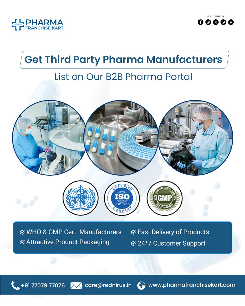 pharmapcdkart's tweet photo. Looking for reliable Third Party Pharma Manufacturers in India? 🏭💊 Discover the top Contract Manufacturing Companies with Pharma Franchise Kart, known for quality, innovation and affordability! 

📞 +91-7707977076
📧 care@rednirus.in
🌍 https://t.co/z4x05IHUmL https://t.co/YvtL5D6pqI