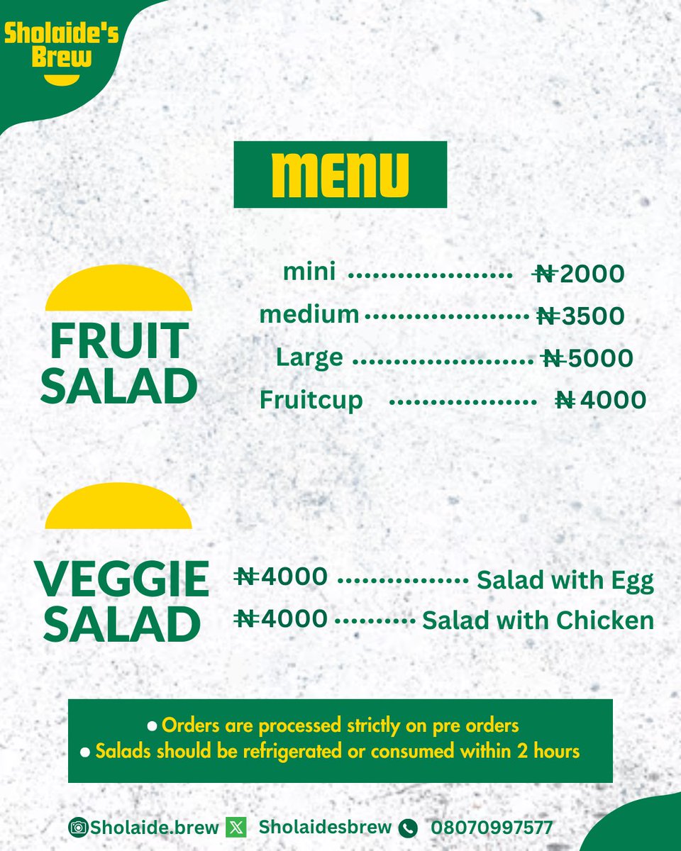 SholaidesBrew's tweet photo. Good morning twitter, we have mini and medium salad bowls available in the city of ibadan. Healthy and affordable.
Send a dm to order #ibadan #fruitsalad #healthyeating https://t.co/odhskl45U9