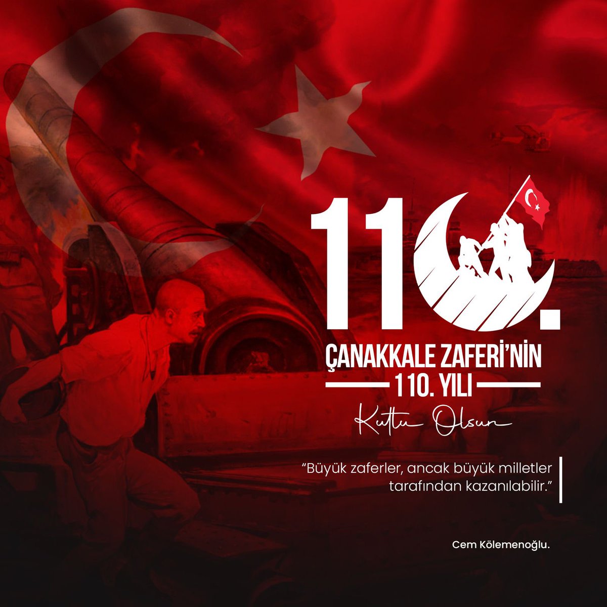 cemkolemenoglu's tweet photo. 18 Mart Çanakkale Zaferi’nin 110. Yılı

Çanakkale, bir zaferden öte inancın, cesaretin ve vatan sevgisinin simgesidir. 110 yıl önce yazılan bu destanı saygı ve minnetle anıyor, başta Gazi Mustafa Kemal Atatürk ve silah arkadaşları olmak üzere tüm kahramanlarımızı rahmetle yâd ediyoruz. Çanakkale geçilmez!