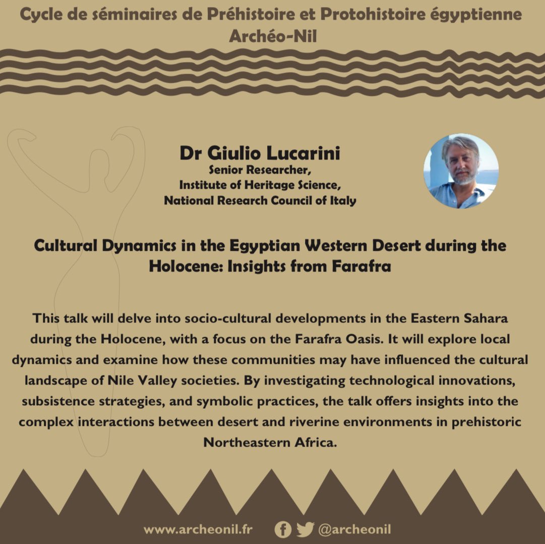 ArcheoNil's tweet image. 📆 Our next seminar will be on March 28th, at 1 pm ! It will be presented by Dr Giulio Lucarini.
📝 Register with the form (forms.gle/XBFqS3s2GH67YL…) or by sending an email to seminaire@archeonil.fr.