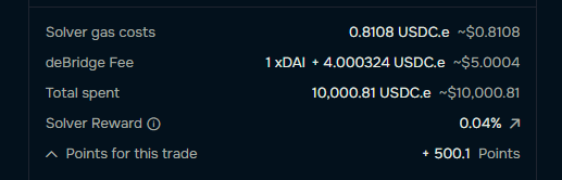 Hey @deBridge, I've got a small suggestion: show the solver reward in $ too, not just %, and add 'Total Fees' for clarity