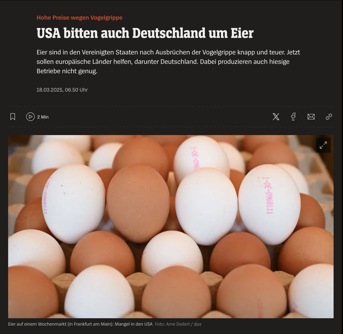 clashreport's tweet photo. Following Türkiye, Finland and Denmark, the US is now officially asking Germany for eggs.

Source: Spiegel https://t.co/ovaPvKUThI