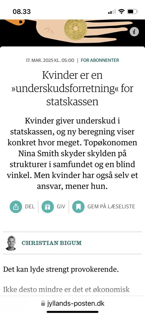 Familien er (bla) en reproduktiv enhed hvor parterne levere ‘input’ til hinanden udover at de tjener penge ude. Derfor giver det ikke fagøkonomisk mening isoleret at vurdere kvinders økonomiske mellemværende med det offentlige uden at medregne det der sker i familien. I JP idag: