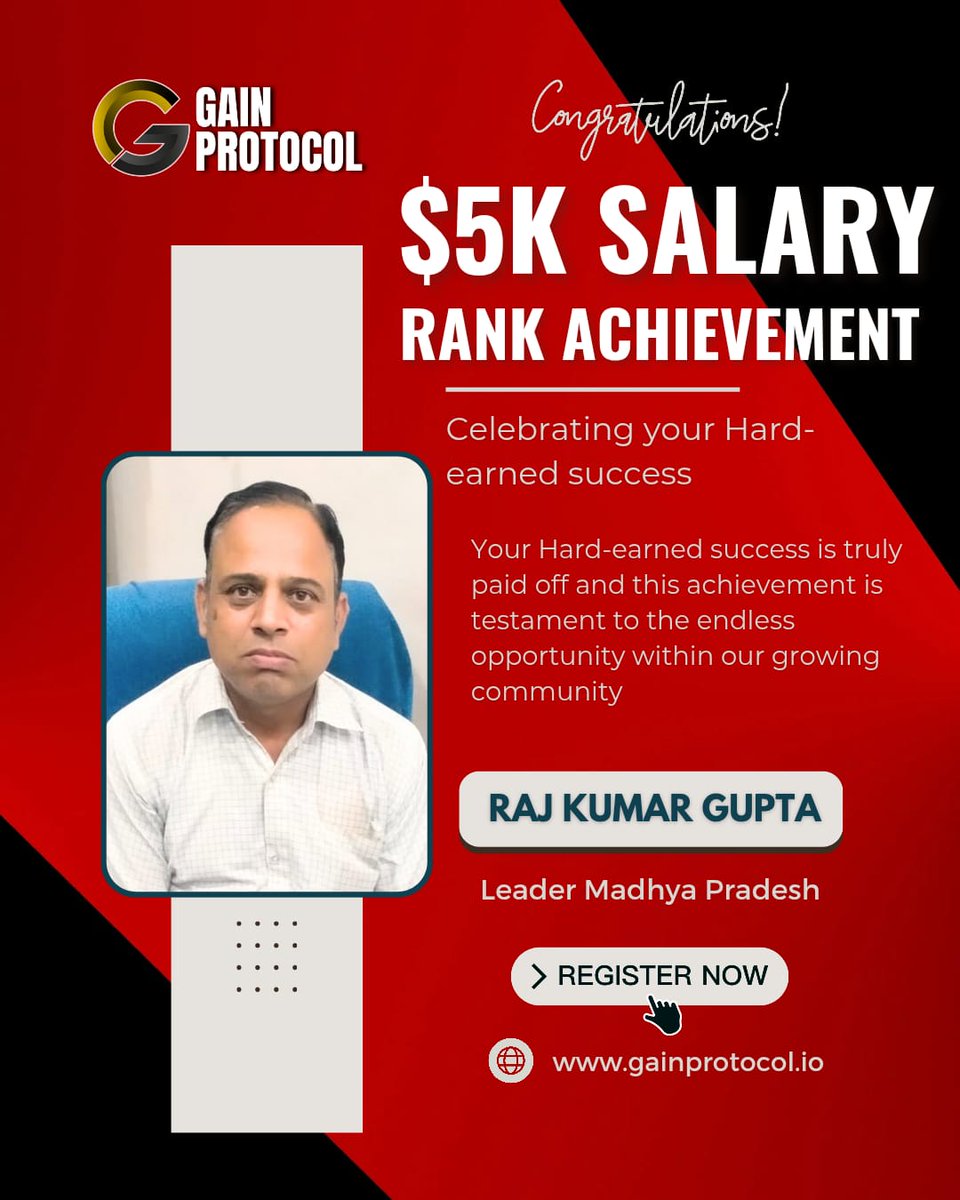 mahi64522561059's tweet image. 🎉 Congratulations to Raj Kumar Gupta from Madhya Pradesh for achieving the $5K Salary Rank in Gain Protocol! 

Join the revolution and unlock unlimited earning potential with Gain Protocol!

🌐gainprotocol.io

#GainProtocol #SuccessStory #CryptoEarnings #Blockchain