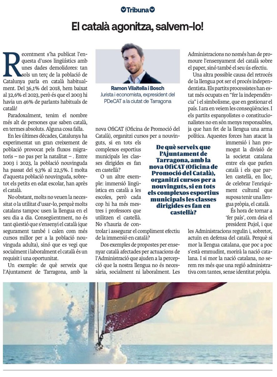 📰Bon dia! Avui el <a href="/diarimes/">Diari Més</a> publica un article meu parlant de la situació de crisi que viu la llengua catalana i de la necessitat que les administracions actuïn al respecte. El català agonitza, salvem-lo!