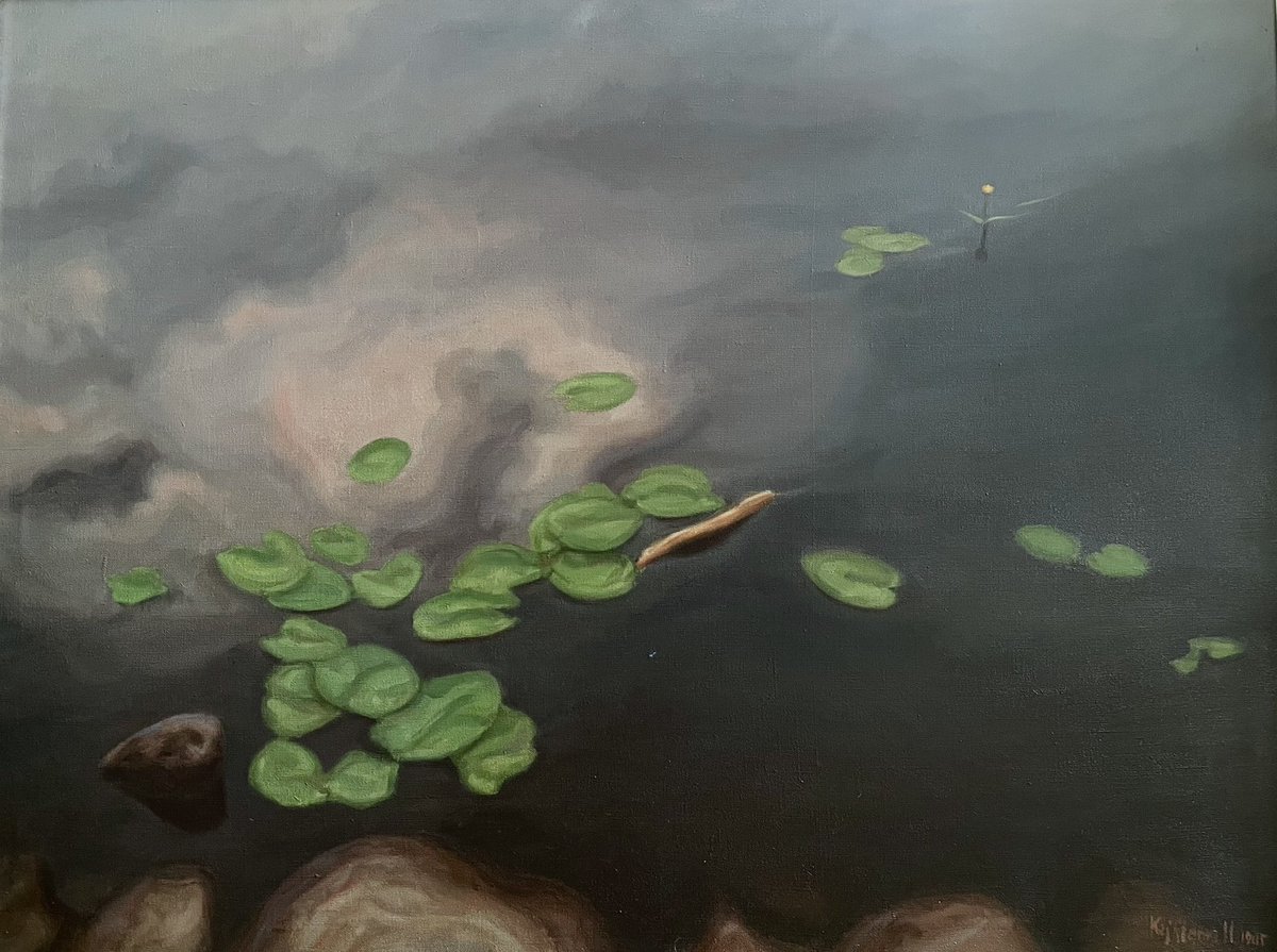 Here is an old painting from 1985, ” Water Lilies ”, oil on canvas, 100 x 120 cm. #art #oilpainting #waterlilies #figurativeart #water #artistsontwitter #artistsonx #kajstenvall