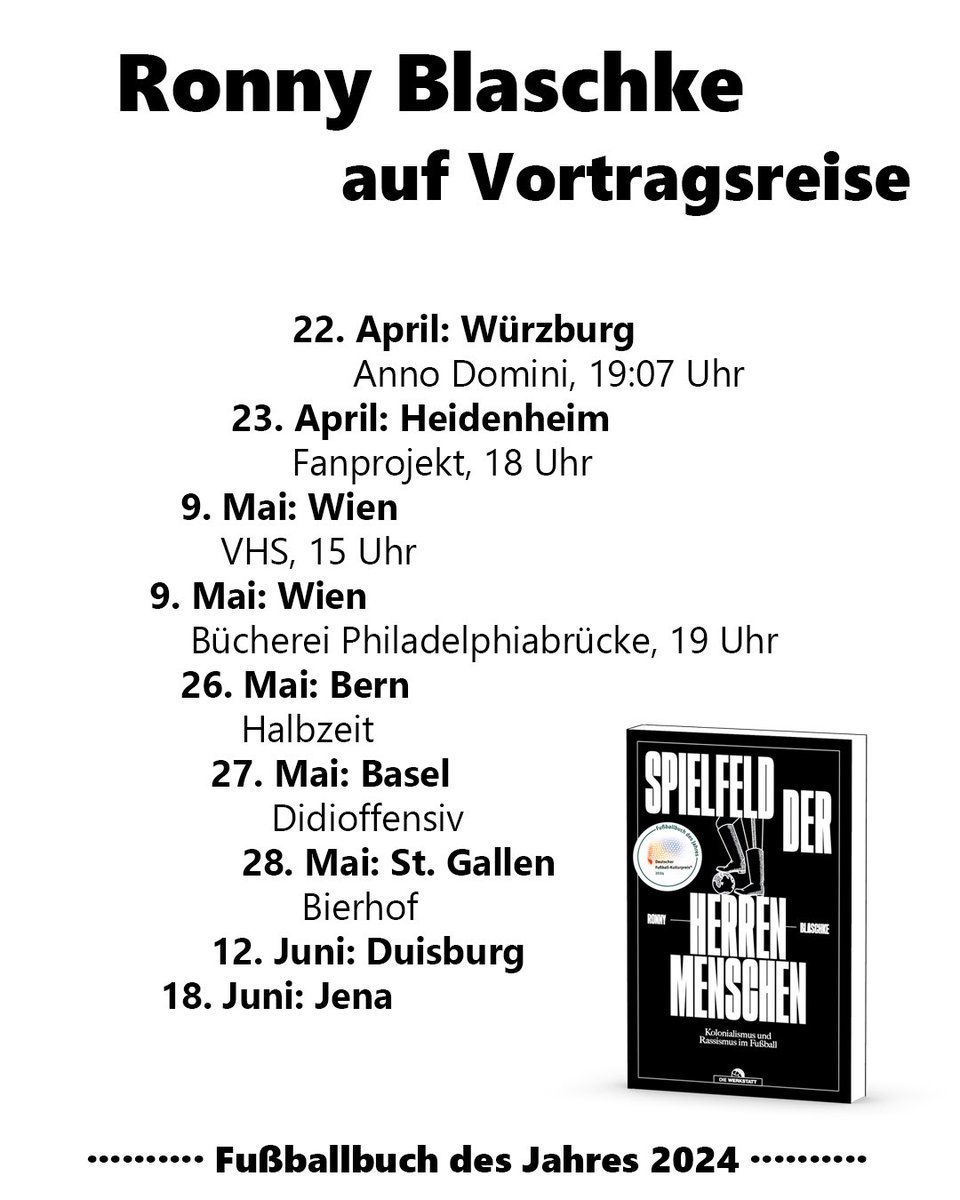 „Spielfeld der Herrenmenschen“, ein Buch über Rassismus im Fußball, wird weiter aktuell bleiben. Ich freue mich sehr über weitere Veranstaltungen.