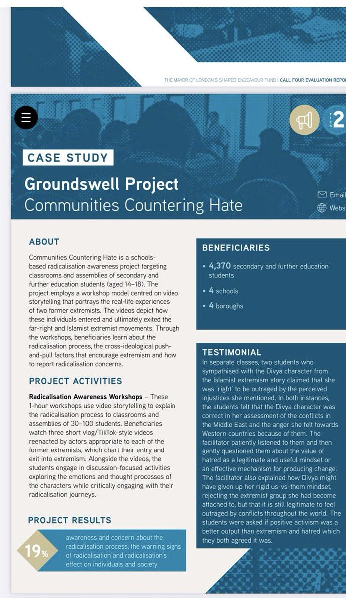 We have found <a href="/MOPACLdn/">MOPAC</a> and #Sharedendeavourfund to be huge enablers and solution oriented. <a href="/GroundswellPro3/">Groundswell Project</a> was set up to educate young people and communities on the dangers of extremism in all forms. Through this fund we have been able to fulfil our mission 🙏🏽