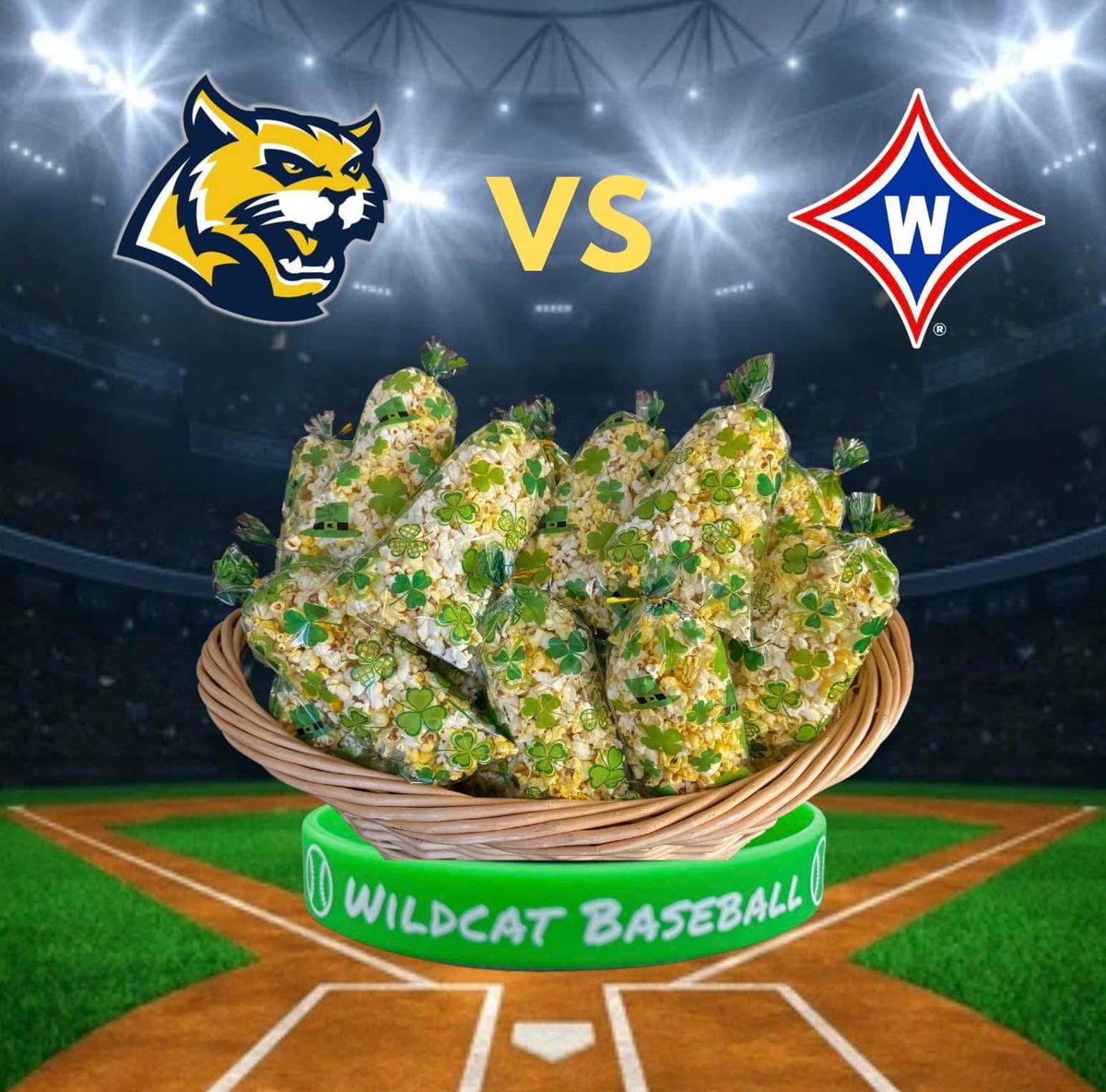 Today is the first game of our East Cobb Baseball Classic series against Walton! 
Come to the game tomorrow to support your Wheeler Wildcats!! Wear your green wristband and you will get a special treat! 
Game starts at 5:30pm at Walton. See you there!! 🍿☘️⚾️