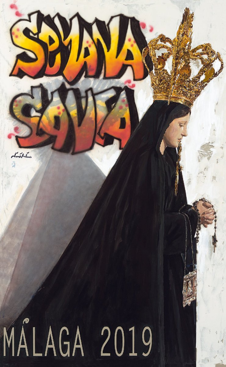 #40días40carteles
Semana Santa de Málaga 2019.

José Antonio Jiménez trae aquí un grafiti, inspirado en los que encontramos en los aledaños de la Capilla del Puente, para acompañar el perfil de la Virgen de los Dolores. Un arte que le es familiar al recibir culto a pie de calle.