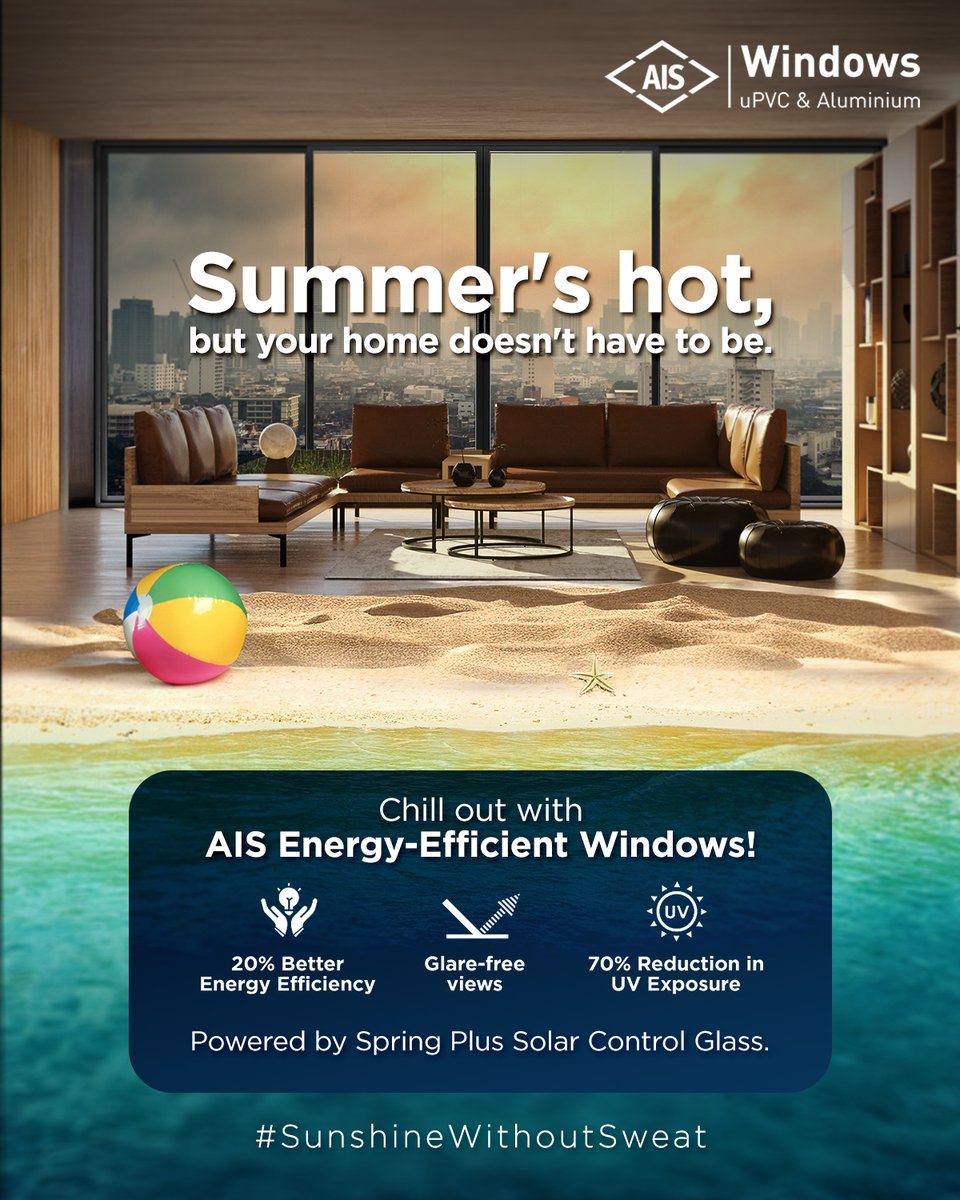 ais_windows's tweet image. Beat the heat and stay cool indoors! With AIS Solar Control Glass, your home remains a refreshing oasis even on the hottest summer days.

#AISWindows #AIS #SolarControlGlass #Summer #SunshineWithoutSweat