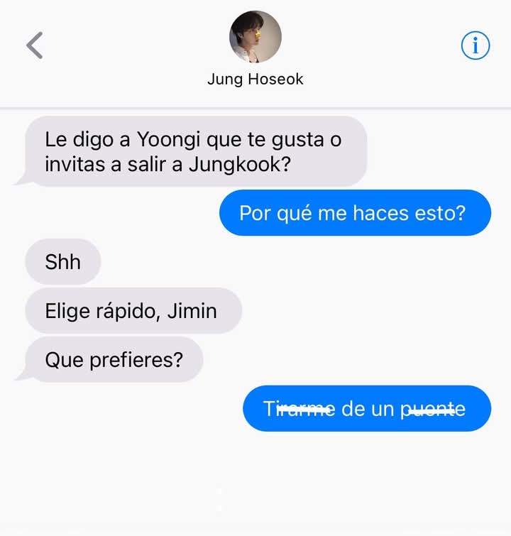 yoonyiss's tweet photo. ¿Que prefieres? #kookminau

Hsk tenía a jm entre la espada y la pared al darle dos opciones: o le contaba a su crush que le gusta o le pedía una cita a jk, el chico popular con fama de badboy. 

 ¿Qué posibilidades tendría un chico como él de que jk le aceptara una cita? https://t.co/NwbrVzes3k