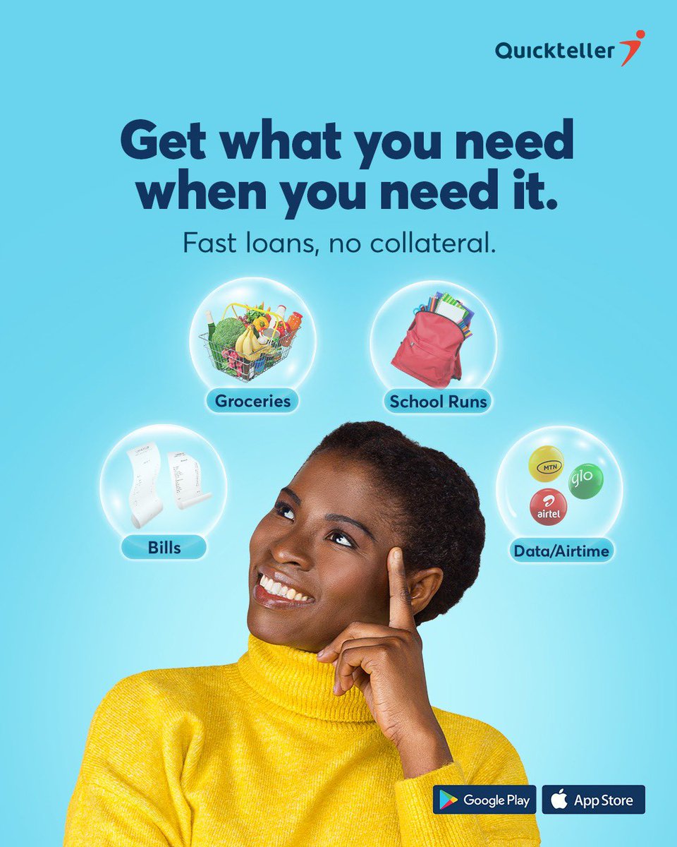 Get what you need when you need it with Quickteller Loans. Enjoy fast, hassle-free loans with no collateral required. 

Apply today at quickteller.com and get the financial boost you need.